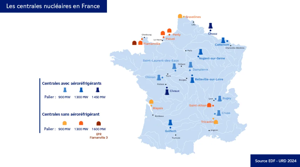 Zemljevid jedrskih reaktorjev v Franciji