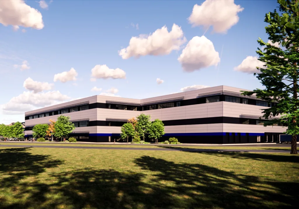 Računalniška upodobitev Lekovega visokotehnološkega centra za proizvodnjo podobnih bioloških zdravil na Brniku.