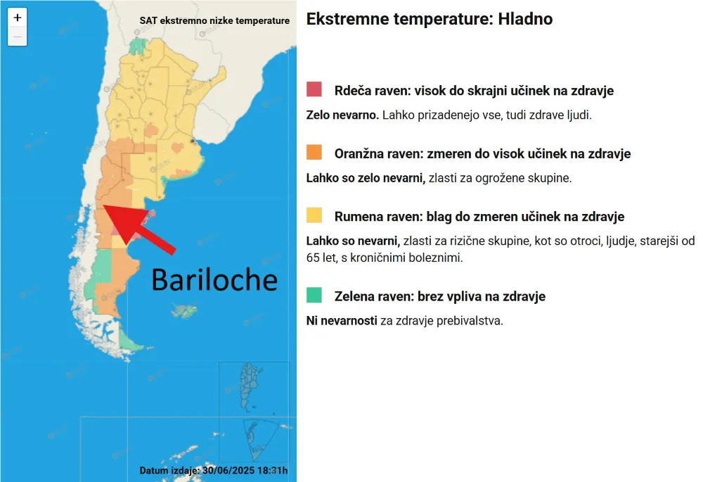 Opozorilo zaradi mraza v Argentini.